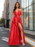 A-Line/Princess Strapless Asymmetrical Slit Long Prom Dresses with Bow