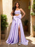 A-Line/Princess Sweetheart Beaded Two Piece Prom Dresses with Bow & Slit