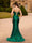 Trumpet/Mermaid V-Neck Straps Corset Ruched Prom Dresses with Rhinestone