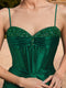 Trumpet/Mermaid V-Neck Straps Corset Ruched Prom Dresses with Rhinestone