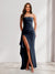 Sheath/Column Strapless Pleated Ruffle Maxi Bridesmaid Dresses with Split Side