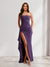 Sheath/Column Strapless Pleated Ruffle Maxi Bridesmaid Dresses with Split Side
