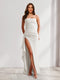Sheath/Column Strapless Pleated Ruffle Maxi Bridesmaid Dresses with Split Side