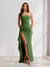 Sheath/Column Strapless Pleated Ruffle Maxi Bridesmaid Dresses with Split Side