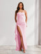 Sheath/Column Strapless Pleated Ruffle Maxi Bridesmaid Dresses with Split Side