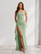 Sheath/Column Strapless Pleated Ruffle Maxi Bridesmaid Dresses with Split Side