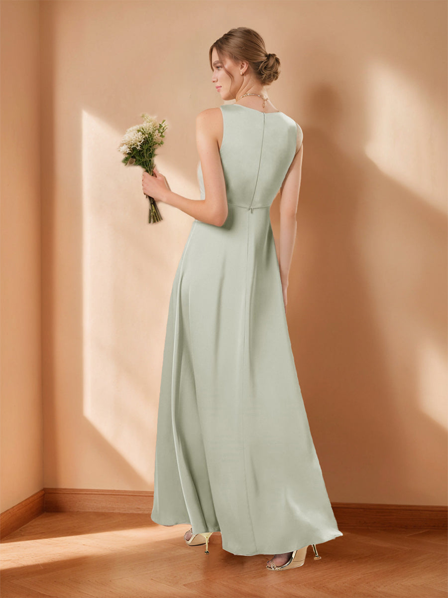 A-Line/Princess V-Neck Sleeveless Elegant Evening Dresses with Split Side &amp; Button