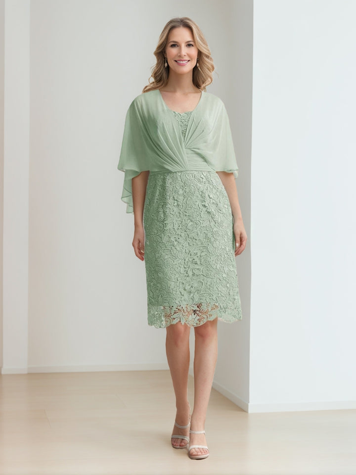 Sheath/Column Scoop Knee-Length Mother of the Bride Dresses with Ruffles &amp; Appliques