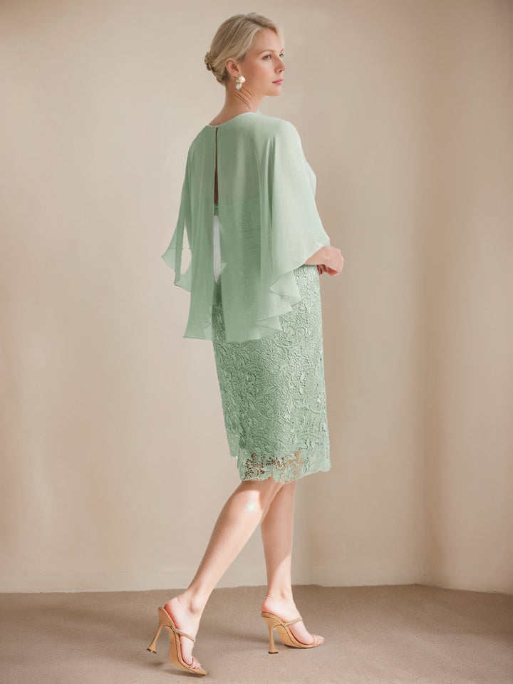 Sheath/Column Scoop Knee-Length Mother of the Bride Dresses with Ruffles &amp; Appliques