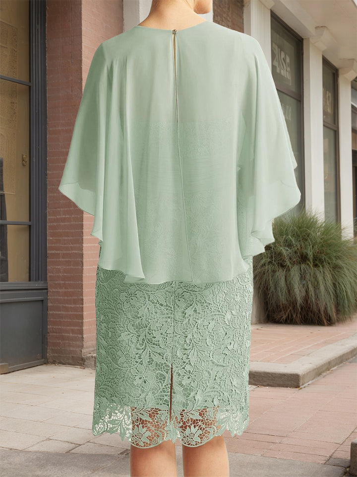 Sheath/Column Scoop Knee-Length Mother of the Bride Dresses with Ruffles &amp; Appliques