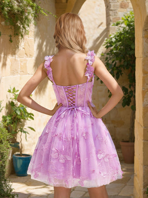 A-Line/Princess Spaghetti Straps Sleeveless Corset Homecoming Dresses with Appliques