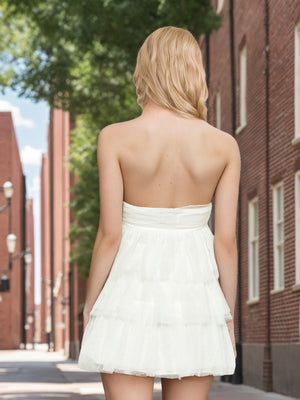 A-Line/Princess Strapless Layered Ruffle Tulle Mini Dresses Short Homecoming Dresses
