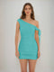 Sheath/Column Off-the-Shoulder Ruched Short Homecoming Dresses with Ribbon