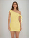 Sheath/Column Off-the-Shoulder Ruched Short Homecoming Dresses with Ribbon