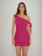 Sheath/Column Off-the-Shoulder Ruched Short Homecoming Dresses with Ribbon