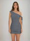 Sheath/Column Off-the-Shoulder Ruched Short Homecoming Dresses with Ribbon