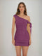 Sheath/Column Off-the-Shoulder Ruched Short Homecoming Dresses with Ribbon