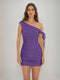 Sheath/Column Off-the-Shoulder Ruched Short Homecoming Dresses with Ribbon