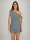 Sheath/Column Off-the-Shoulder Ruched Short Homecoming Dresses with Ribbon
