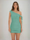 Sheath/Column Off-the-Shoulder Ruched Short Homecoming Dresses with Ribbon