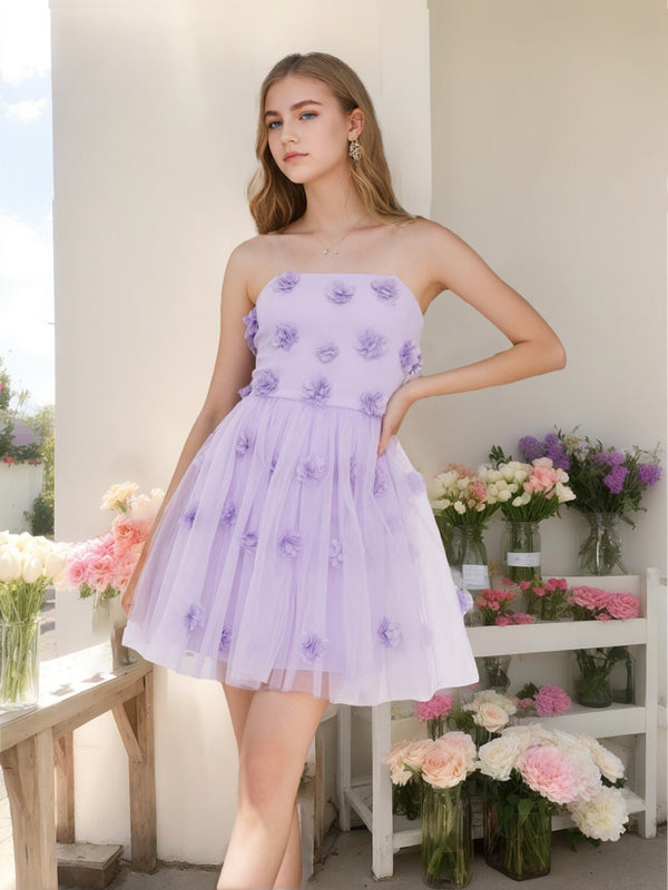 A-Line/Princess Strapless Sleeveless Short Homecoming Dresses with Floral Appliques