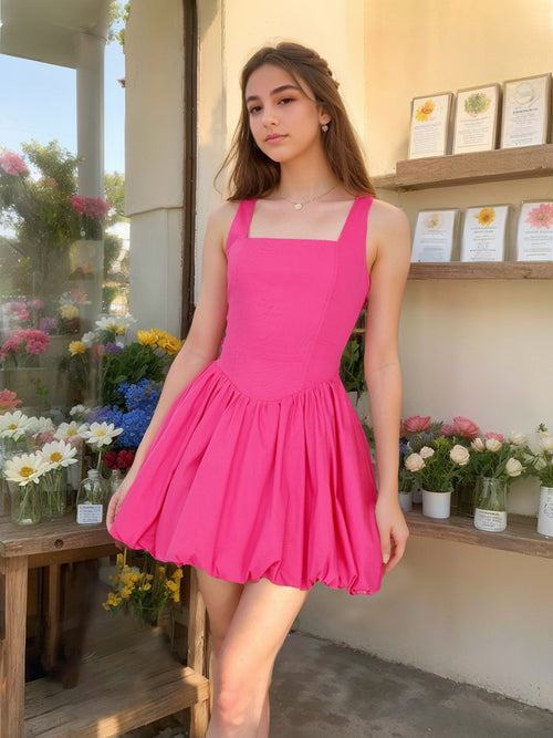 A-Line/Princess Square Neck Sleeveless Short Pleated Homecoming Dresses