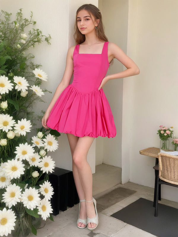 A-Line/Princess Square Neck Sleeveless Short Pleated Homecoming Dresses