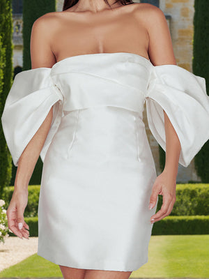 Sheath/Column Off-the-Shoulder Short Sleeves Mini Ruched Homecoming Dresses