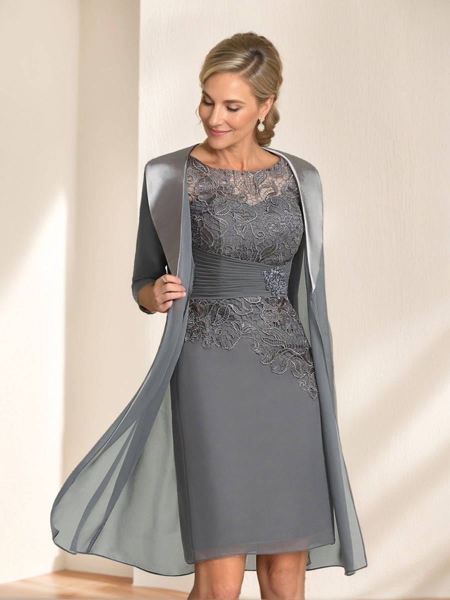Sheath/Column Scoop Half Sleeves Lace Mother of the Bride Dresses with Jacket