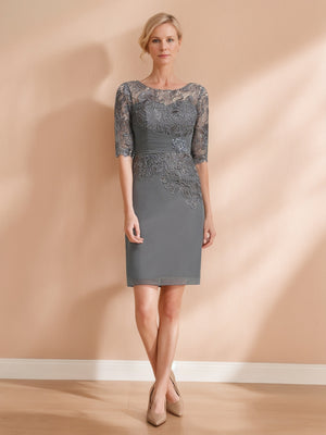 Sheath/Column Scoop Half Sleeves Lace Mother of the Bride Dresses with Jacket