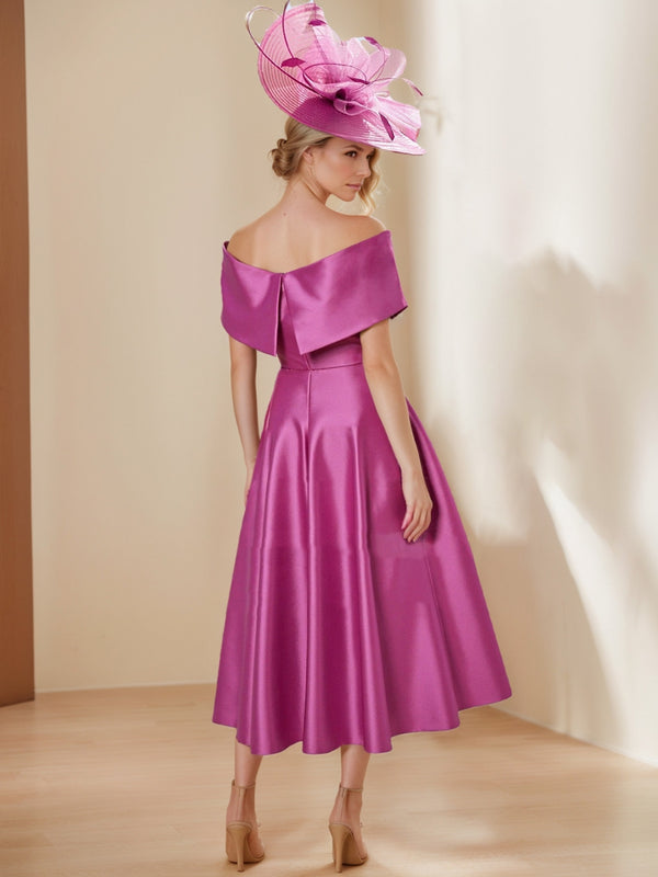 A-Line/Princess Off-the-Shoulder Short Sleeves Tea-Length Mother of the Bride Dresses