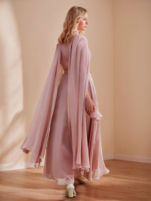 A-Line/Princess Jewel-Neck Ankle-Length Chiffon Mother of the Bride Dresses with Cape