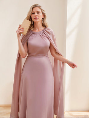 A-Line/Princess Jewel-Neck Ankle-Length Chiffon Mother of the Bride Dresses with Cape
