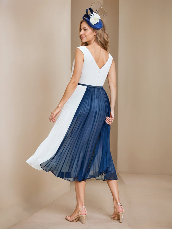 A-Line/Princess Scoop Neck Sleeveless Tea-Length Pleated Mother of the Bride Dresses