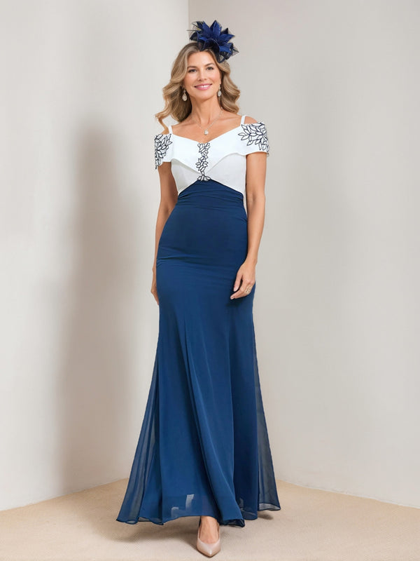 Trumpet/Mermaid Straps Short Sleeves Long Mother of the Bride Dresses with Appliques