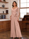Chiffon V-Neck 3/4 Sleeveless Ruched Mother of the Bride Pantsuits with Sash