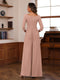 Chiffon V-Neck 3/4 Sleeveless Ruched Mother of the Bride Pantsuits with Sash