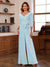 Chiffon V-Neck 3/4 Sleeveless Ruched Mother of the Bride Pantsuits with Sash
