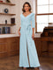 Chiffon V-Neck 3/4 Sleeveless Ruched Mother of the Bride Pantsuits with Sash