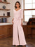 Chiffon V-Neck 3/4 Sleeveless Ruched Mother of the Bride Pantsuits with Sash