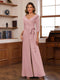 Chiffon V-Neck 3/4 Sleeveless Ruched Mother of the Bride Pantsuits with Sash