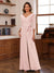 Chiffon V-Neck 3/4 Sleeveless Ruched Mother of the Bride Pantsuits with Sash