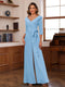 Chiffon V-Neck 3/4 Sleeveless Ruched Mother of the Bride Pantsuits with Sash