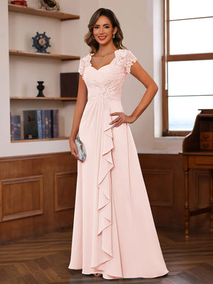 A-Line/Princess Sweetheart Short Sleeves Mother of the Bride Dresses with Appliques & Ruffles