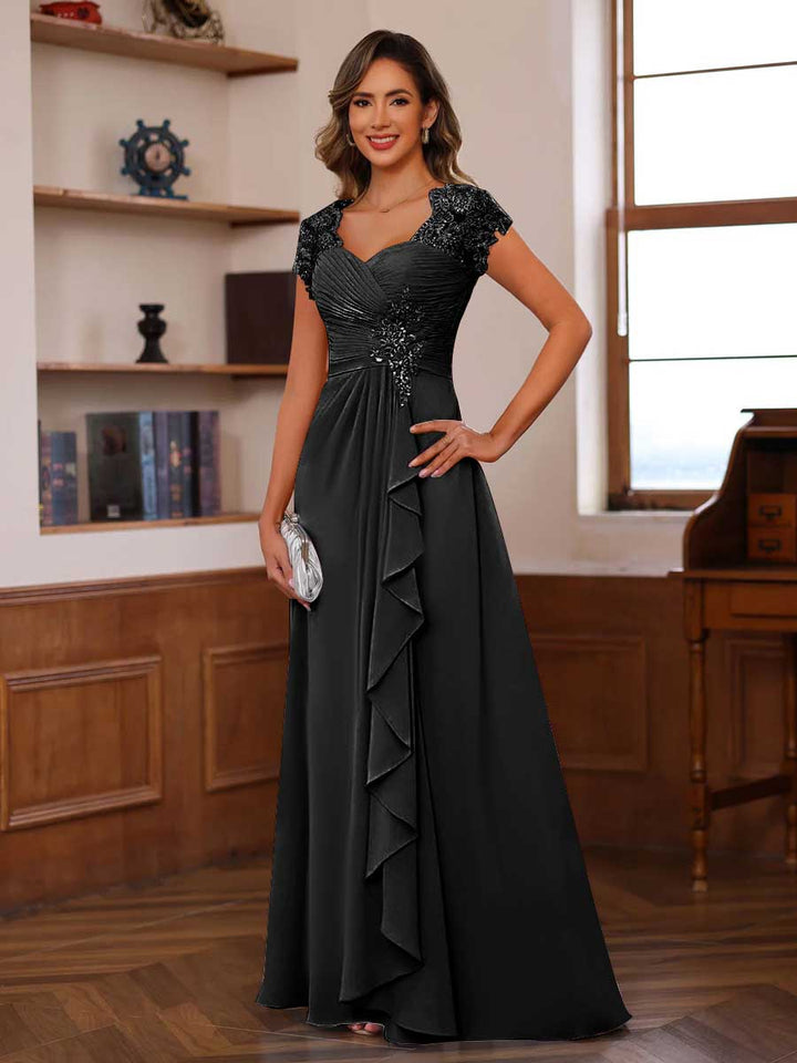 A-Line/Princess Sweetheart Short Sleeves Mother of the Bride Dresses with Appliques &amp; Ruffles