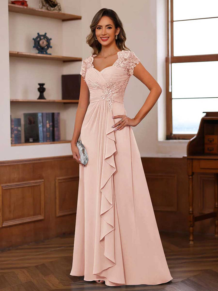 A-Line/Princess Sweetheart Short Sleeves Mother of the Bride Dresses with Appliques &amp; Ruffles
