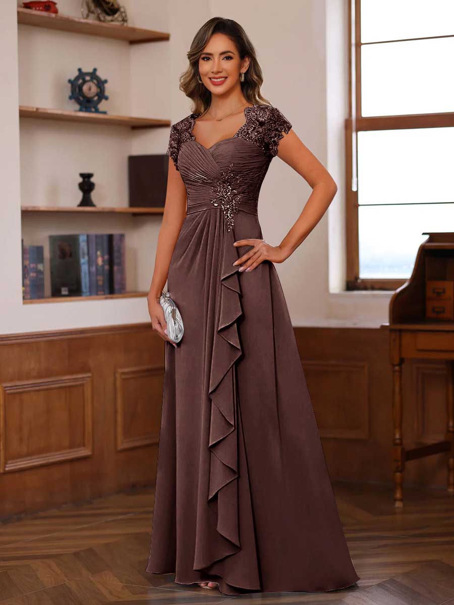 A-Line/Princess Sweetheart Short Sleeves Mother of the Bride Dresses with Appliques &amp; Ruffles