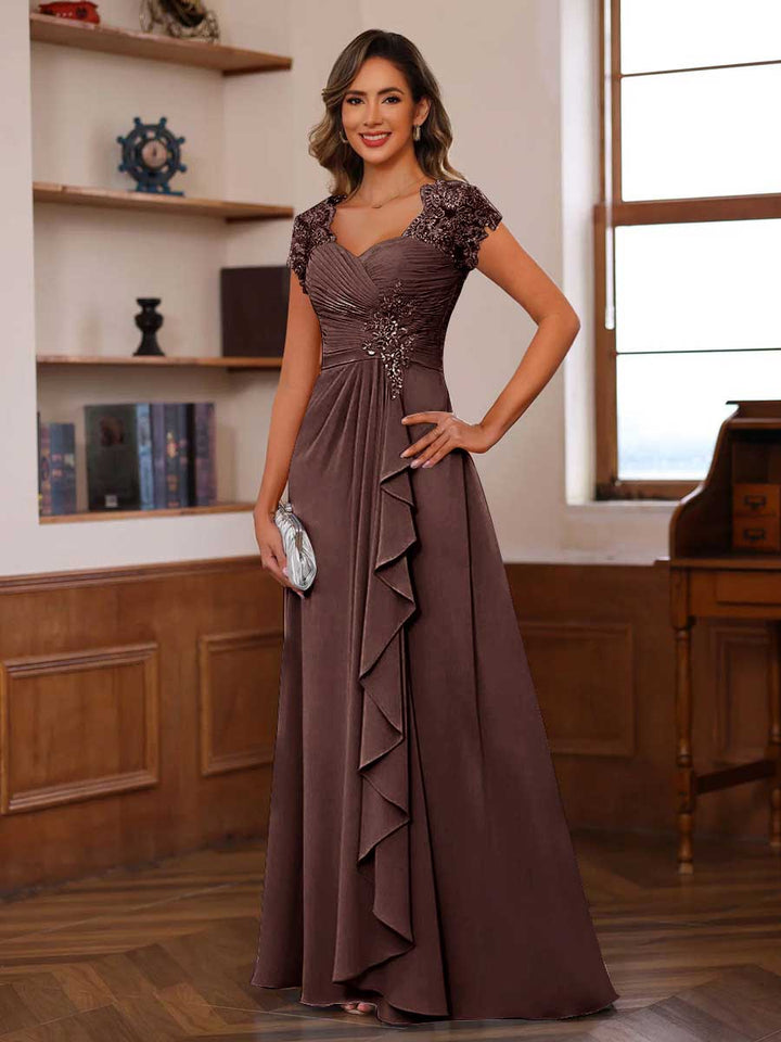 A-Line/Princess Sweetheart Short Sleeves Mother of the Bride Dresses with Appliques &amp; Ruffles