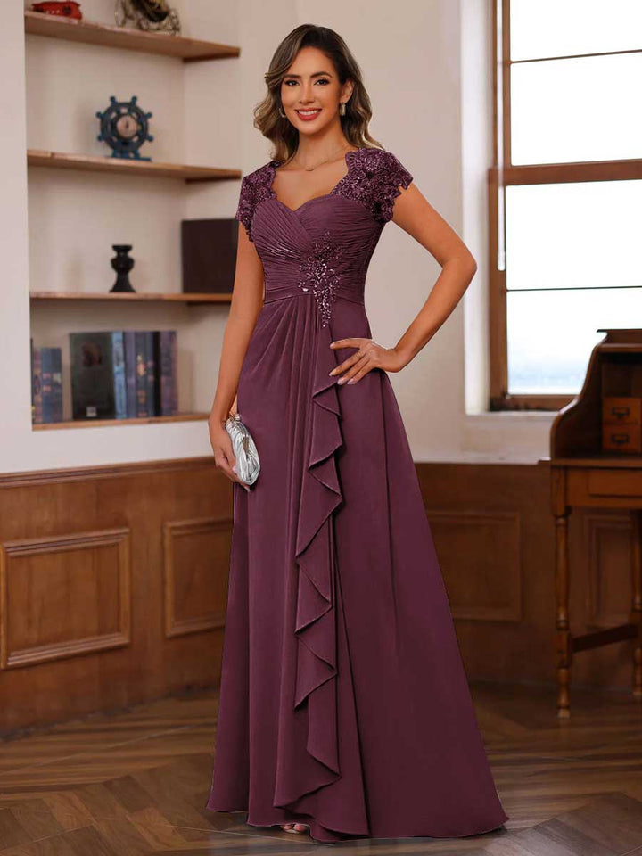 A-Line/Princess Sweetheart Short Sleeves Mother of the Bride Dresses with Appliques &amp; Ruffles
