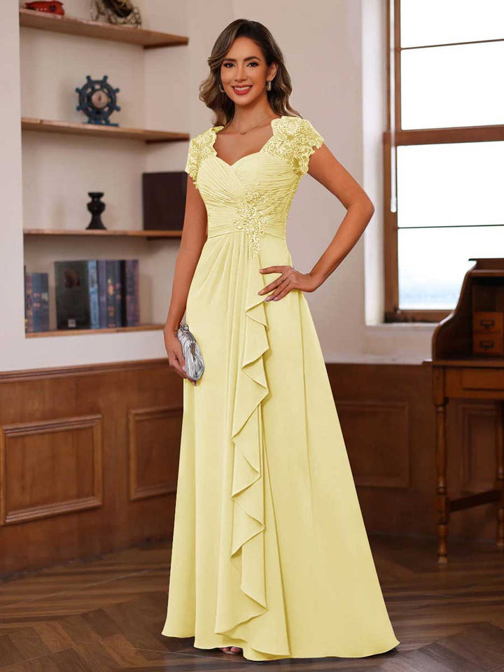 A-Line/Princess Sweetheart Short Sleeves Mother of the Bride Dresses with Appliques &amp; Ruffles